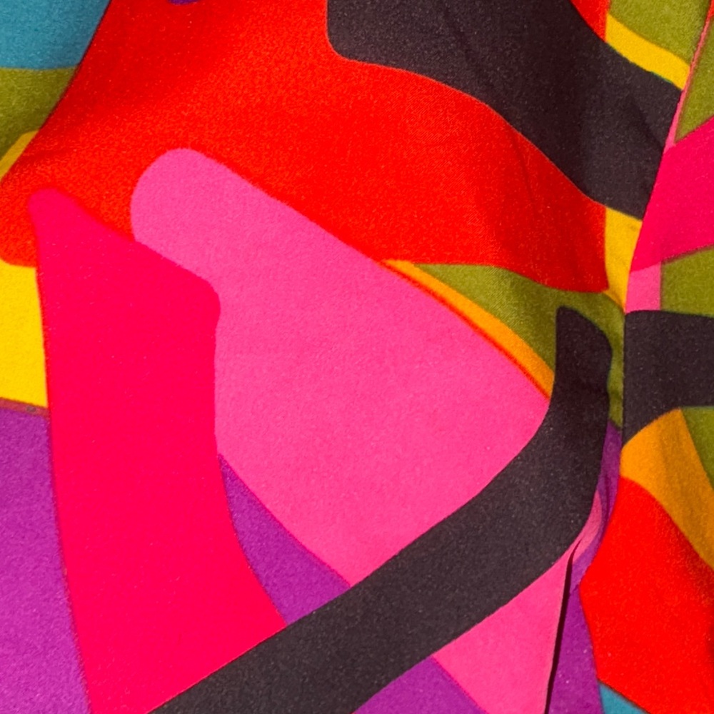 Colorful Abstract Print Cropped Button Up Blouse Retro Style Size 1X - Picture 6 of 8